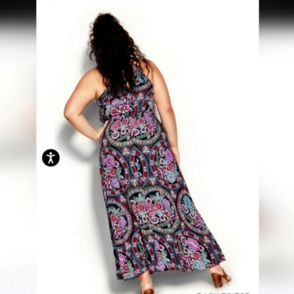 NWT CITY CHIC 18 FOLKLORE MAXI HALTER DRESS - Picture 2 of 5